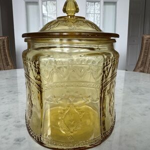 Vintage Amber Glass Jar with Lid